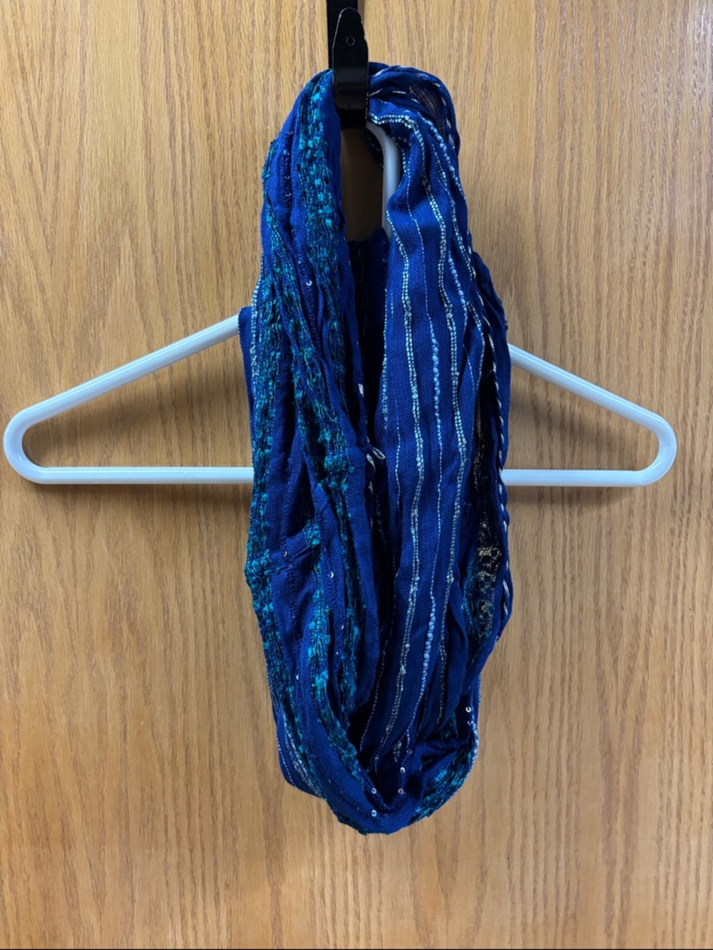 Blue Infinity Scarf with Metallic Threading